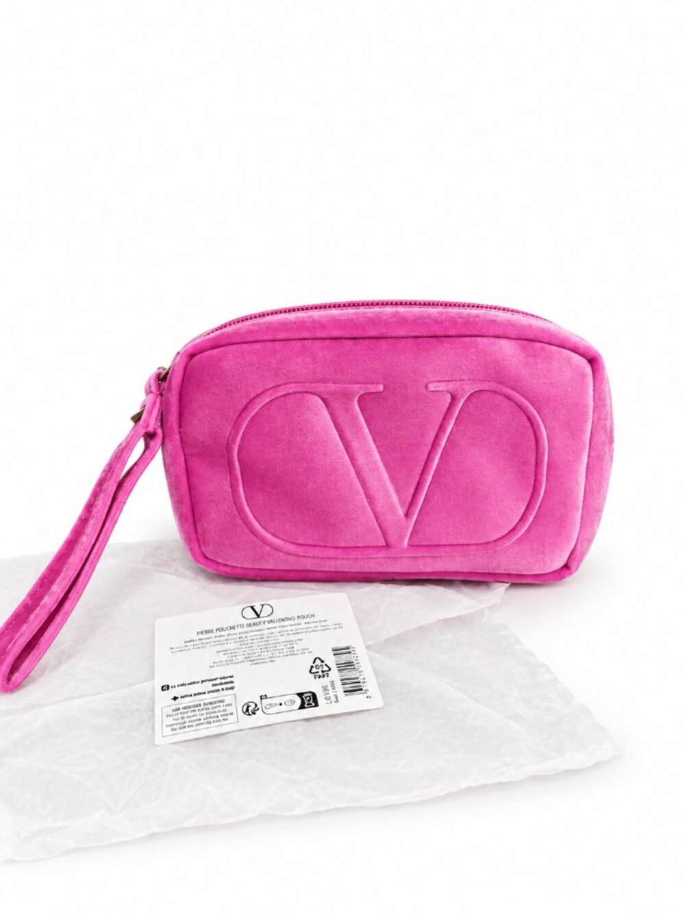 Valentino Beauty Pink Velvet V-Logo Wristlet Pouch Clutch 0929